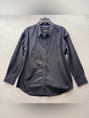 Wildfang Black Black Button Front Shirt Cotton Convertible Sleeve Women's Size M